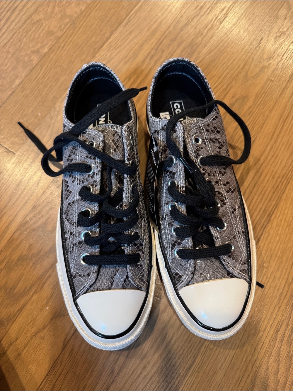 Converse Low Top Snake-Print Sneakers in Gray & Black